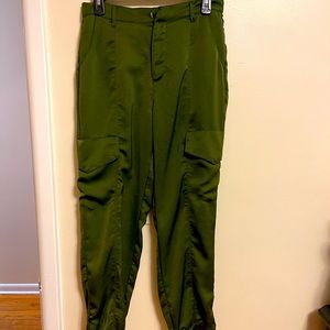 Olive green silk joggers